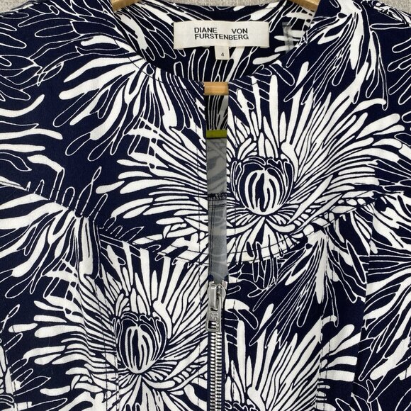 Diane Von Furstenburg‎ Dress 4 Black Sheath Flower Print Fitted Bodycon Full Zip - Picture 8 of 12
